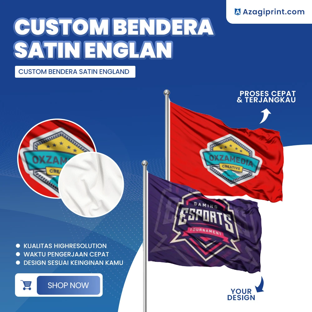 Bendera Custom Bahan Satin Englan Premium