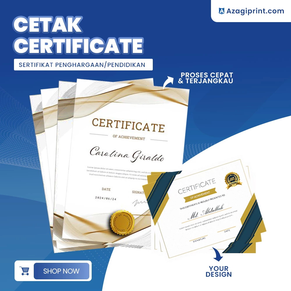 Cetak Sertifikat Custom | 1 & 2 Sisi Print Premium