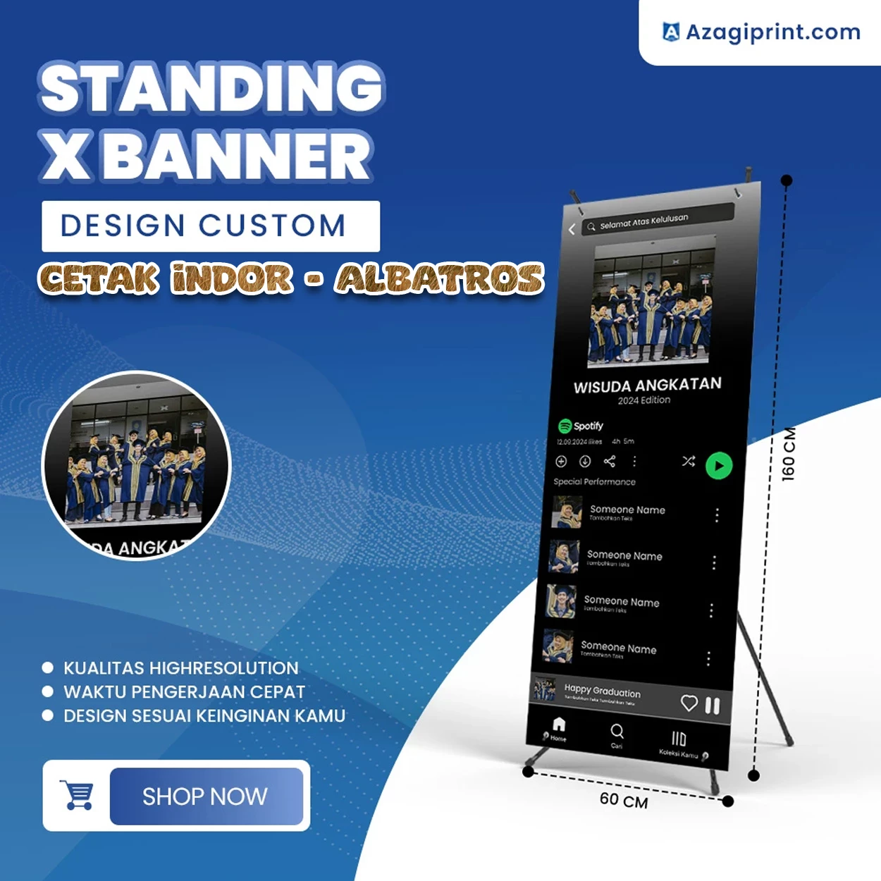 Cetak X Banner/Stand Banner/Y Banner 60x160 Bahan Indor Albatros | Luster
