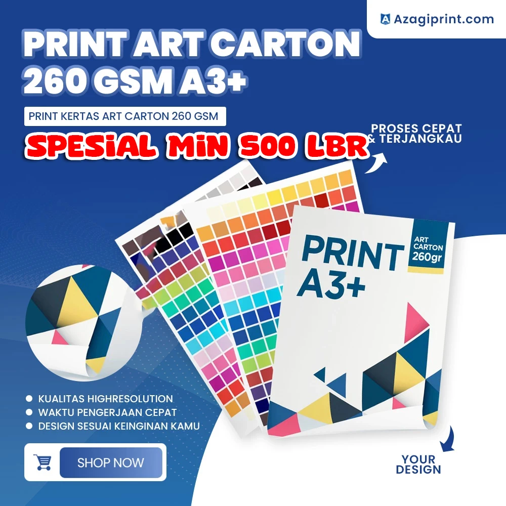 Print Art Carton 260 Gsm A3+  2 Sisi + Laminasi 2 Sisi