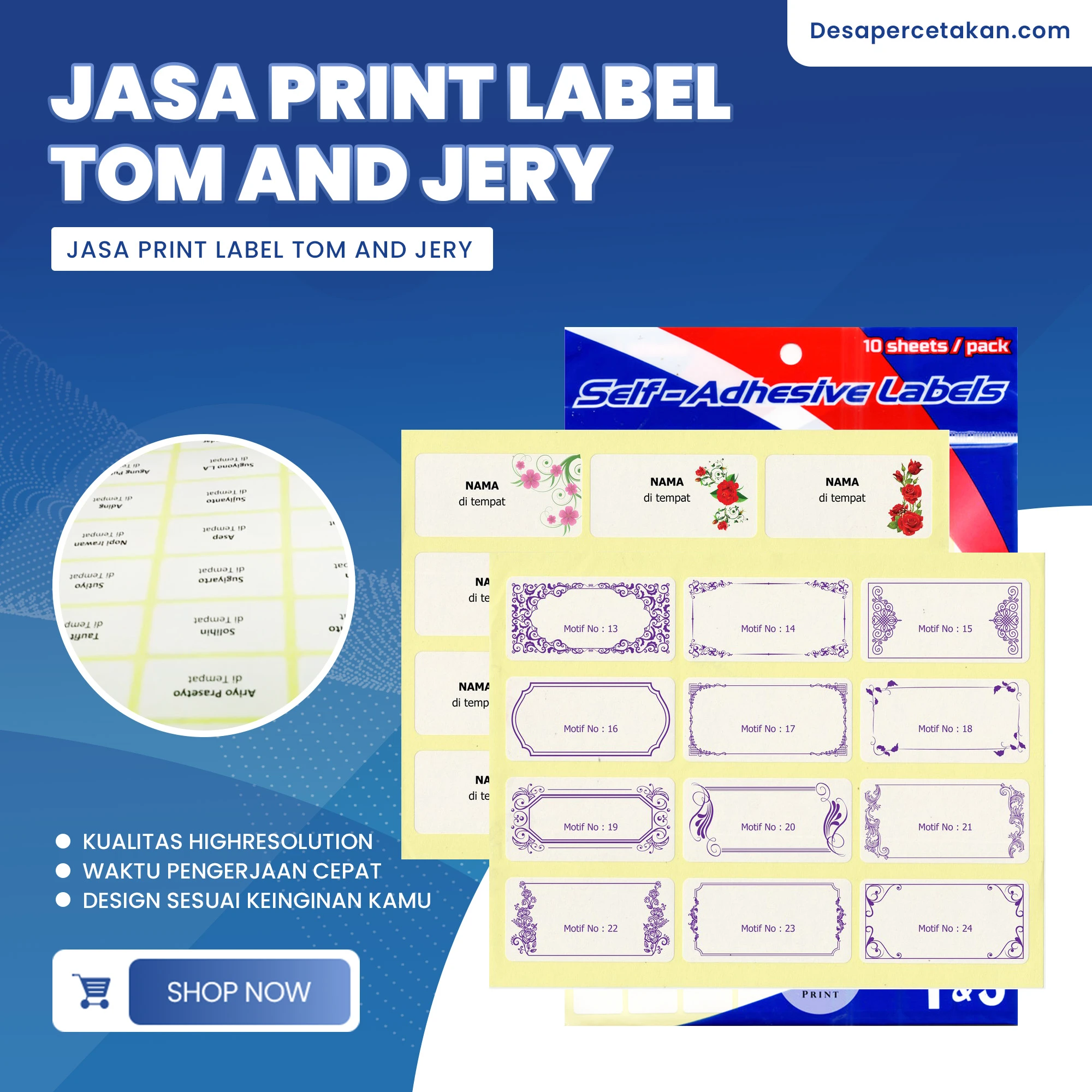 Jasa Print Label Tom and Jery Stiker Nama Undangan