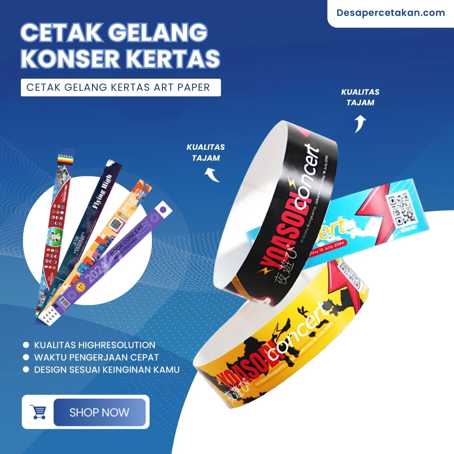 Cetak Gelang Kertas Art Paper / Gelang Konser / Gelang Tiket / Wristband