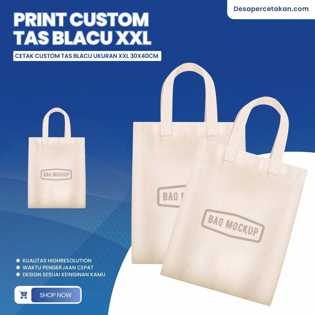 Promo Custom Cetak Tas Blacu Godiebag Xxl 30 x 40 cm