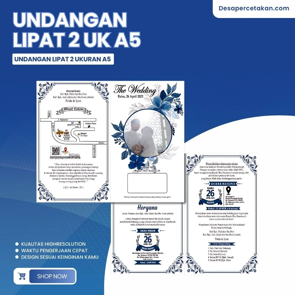 Undangan Lipat 2 Ukuran Terbuka A5