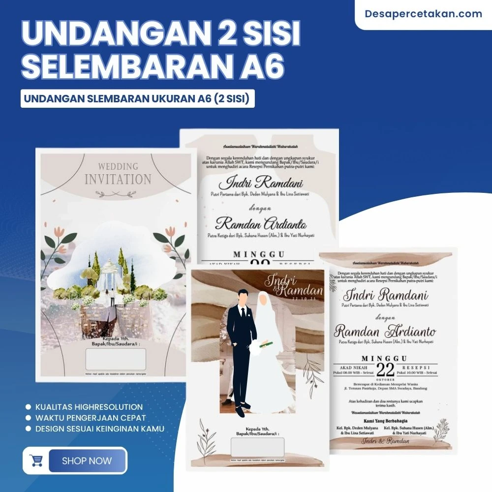 Undangan Selembaran Ukuran Art Carton ukuran A6 (2 sisi)