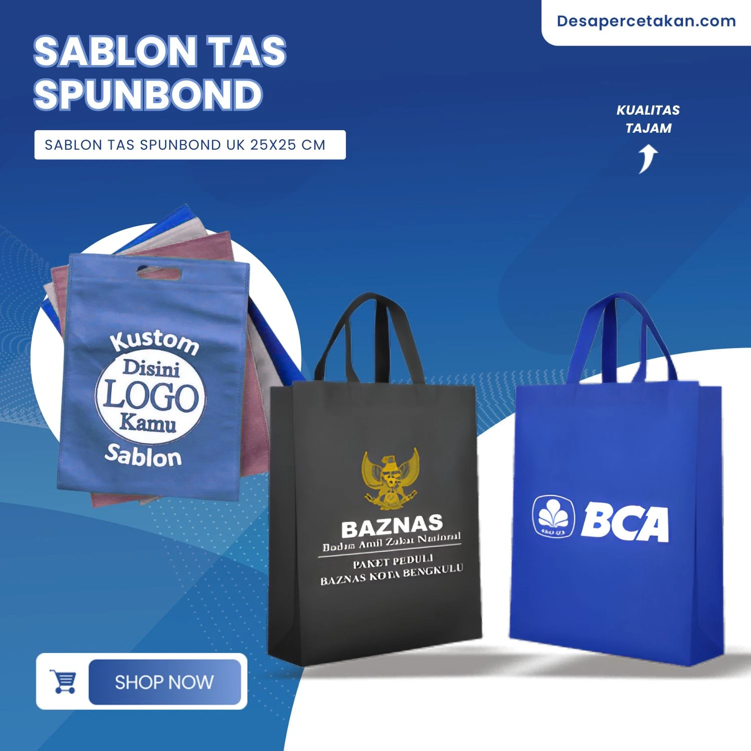 Sablon Tas Spunbond Custom Ukuran 25x25cm Kotak Untuk Tempat Makan