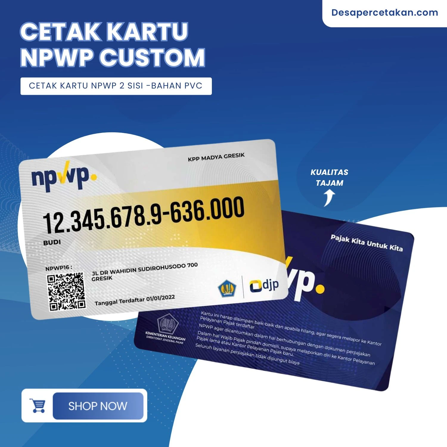 Cetak Kartu NPWP 2 Sisi - Bahan PVC Kartu - Desa Percetakan
