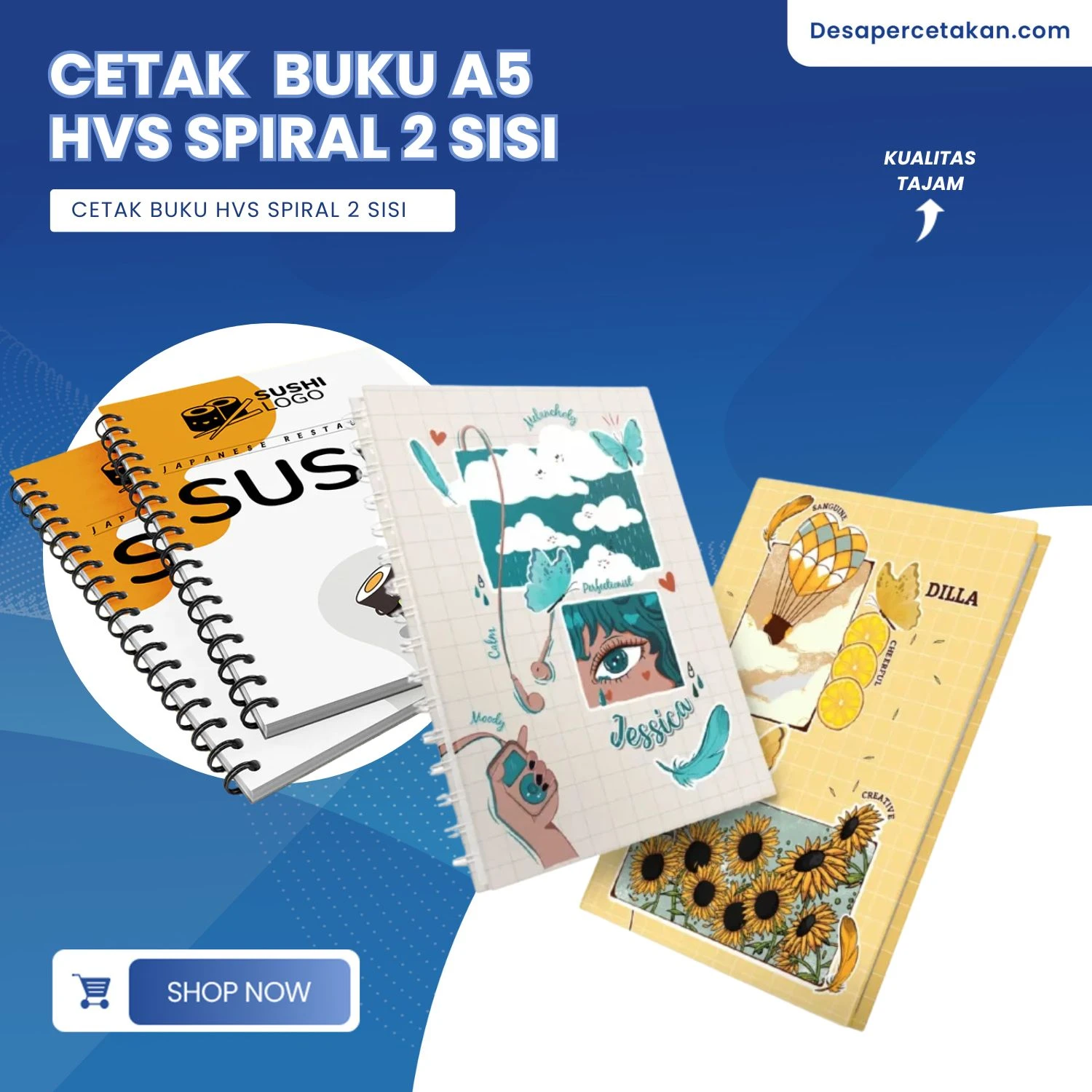Buku 2 Sisi Spiral 26 Halaman HVS Print Standart - Desa Percetakan