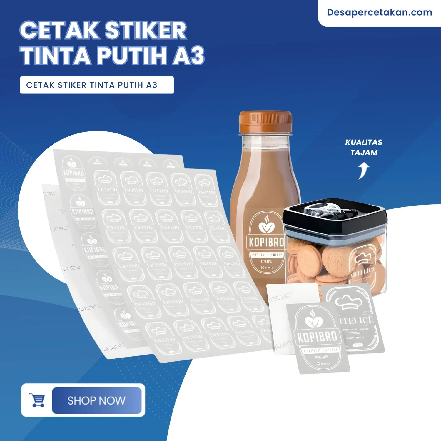Cetak Stiker Tinta Putih A3 - White Sticker - Desa Percetakan
