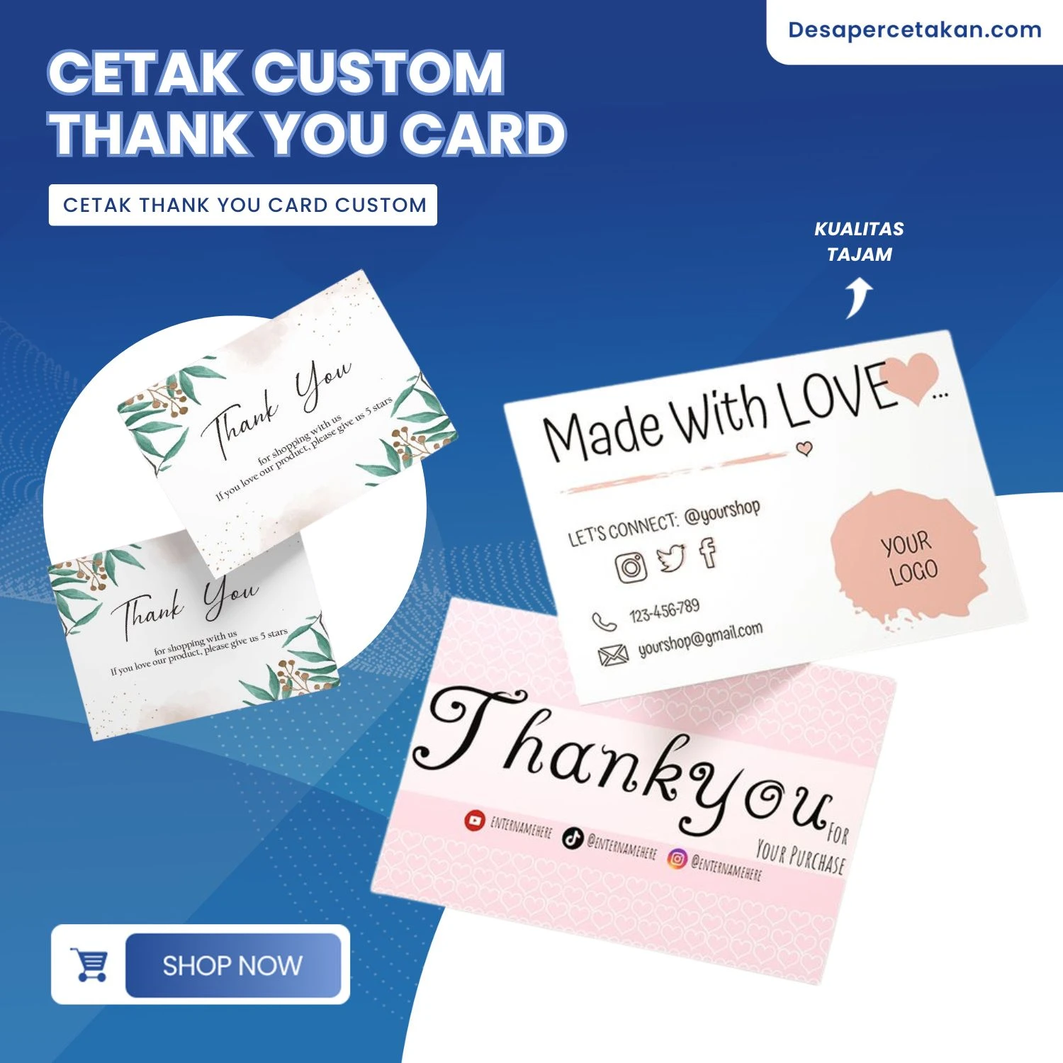 Cetak Thank You Card / Kartu Ucapan Terimakasih - 1 Sisi - Desa Percetakan