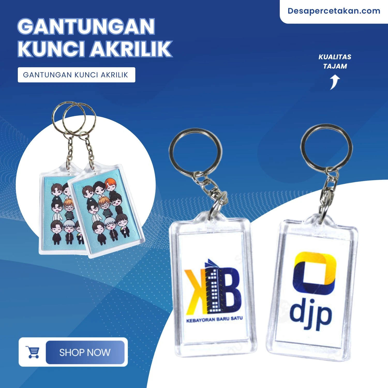 Custom Gantungan Kunci Akrilik Souvenir Keychain Print 1 Sisi | 2 Sisi Akrilik Ukuran 6 cm