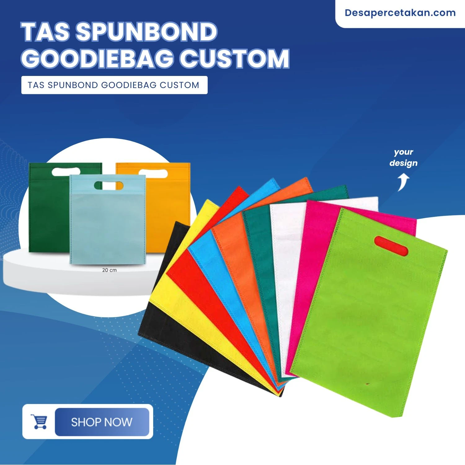 Custom Cetak Tas Spundbon Uk 25x35 & 20x26cm Godiebag Promo, Genggaman Bulat Tengah