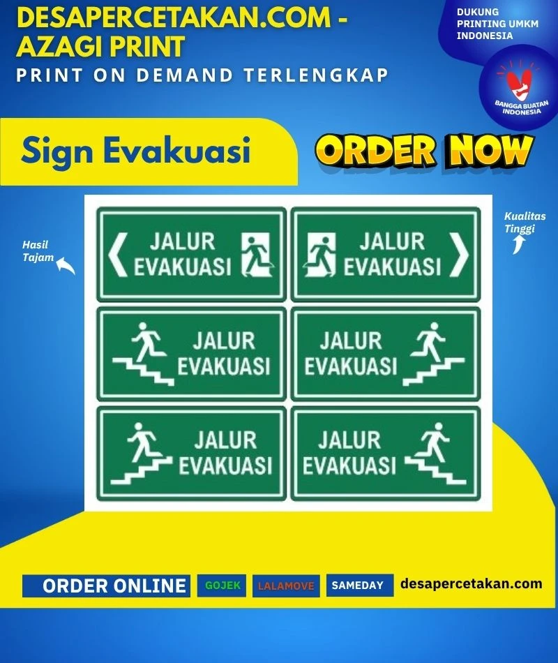 Cetak Sign Evakuasi | Tanda Jalan Evakuasi | Stiker Jalur Petunjuk Evakuasi Uk 30x15 cm