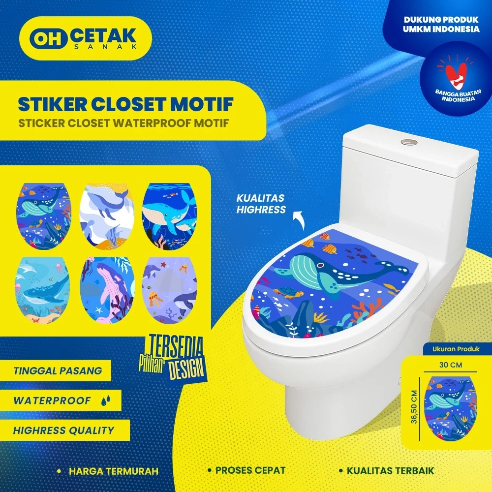 Stiker Toilet Closet Ocean Waterproof | Stiker Kloset Siap Tempel | Sticker Kamar Mandi Anti Air Unik & Fungsional