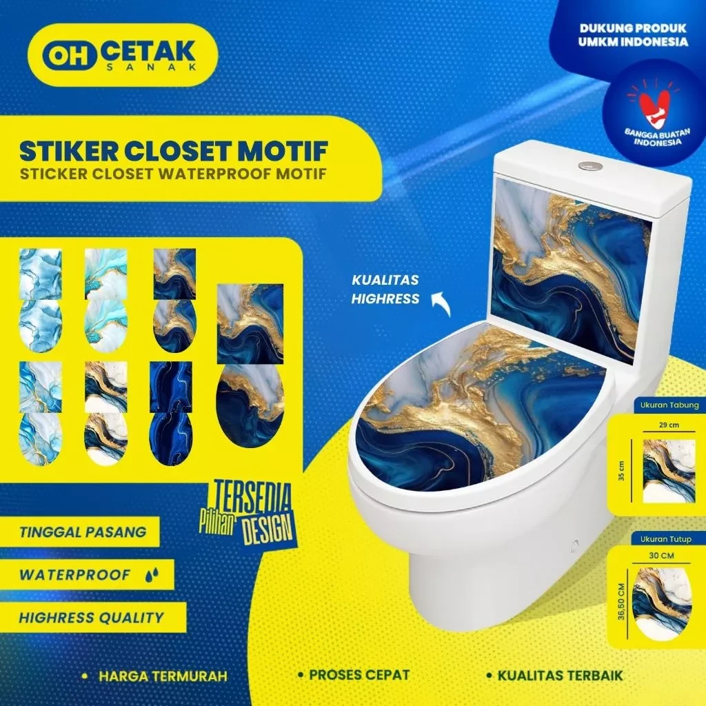 Stiker Toilet Closet [Sepasang] Blue Marmer Full Body | Stiker Kloset Full Siap Tempel | Sticker Closet Blue Marmer / Sticker Closet
