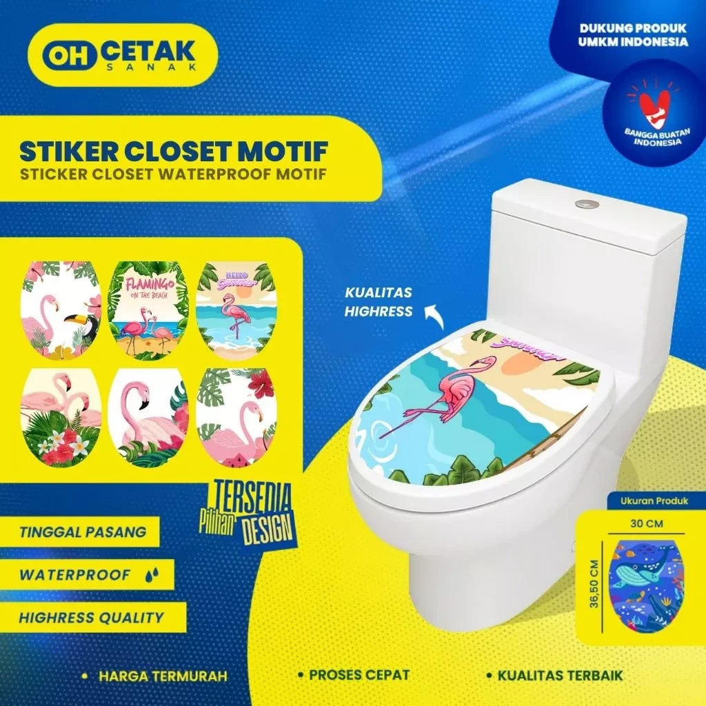 Stiker Toilet Closet Flaminggo Waterproof | Stiker Kloset Siap Tempel | Sticker Kamar Mandi Anti Air Unik & Fungsional
