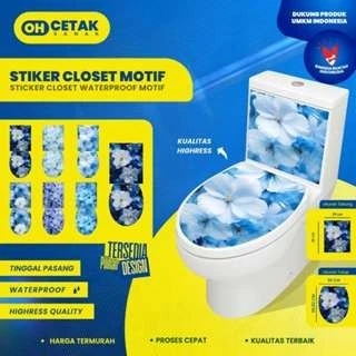 Stiker Toilet Closet Blue Flowers Full Body | Stiker Kloset Full Siap Tempel | Sticker Closet Blue Flowers/ Sticker Closet Blue Flowers