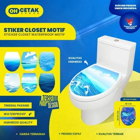 Stiker Toilet Closet Motif Sea Waterproof| Stiker Kloset Siap Tempel | Sticker Kamar Mandi Anti Air Unik & Fungsional