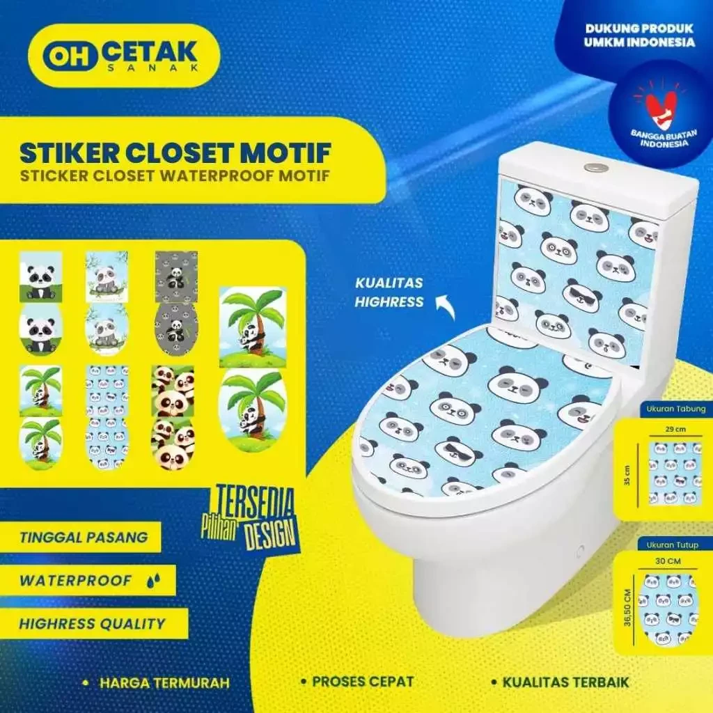 Stiker Toilet Closet [Sepasang] Panda Full Body | Stiker Kloset Full Siap Tempel | Sticker Closet Panda / Sticker Closet