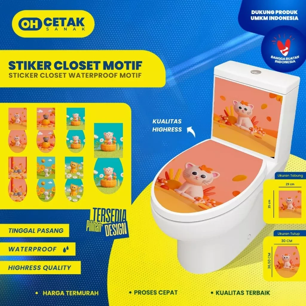 Stiker Toilet Closet [Sepasang] 3D Cat Full Body | Stiker Kloset Full Siap Tempel | Sticker Closet 3D Cat / Sticker Closet