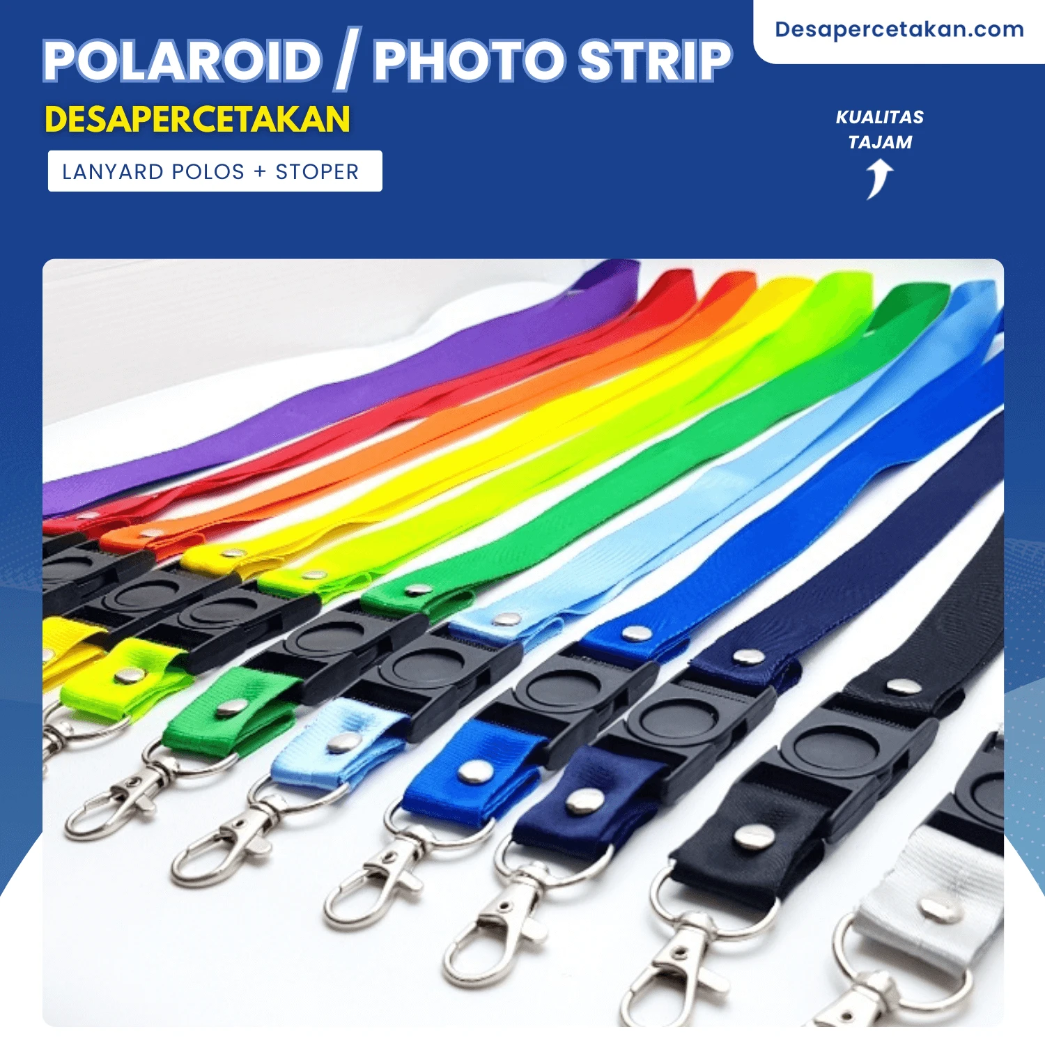 Tali Lanyard Polos + Stoper Gantungan ID Card 2 CM | BERKUALITAS | DESA PERCETAKAN