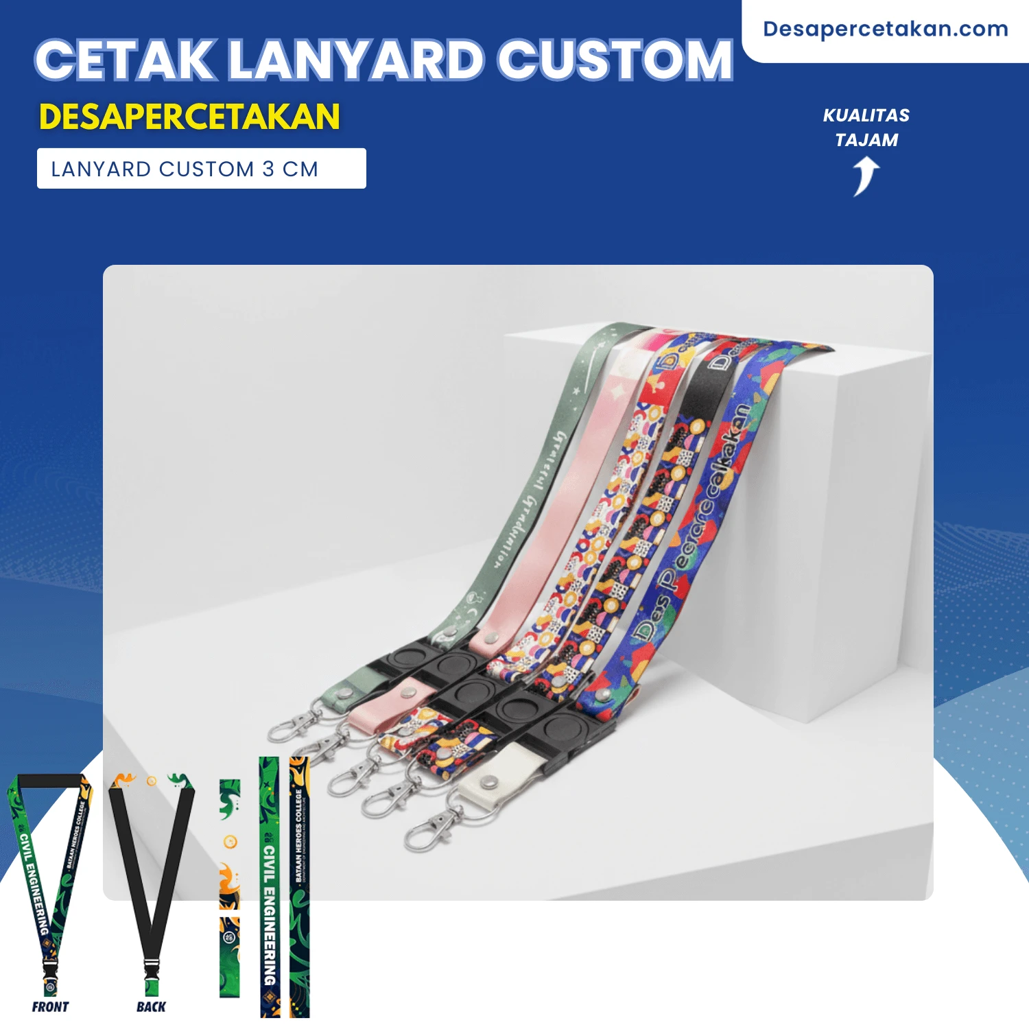 Custom Lanyard 3 Cm Print Full Color Tali id card Uk 3 Centimeter Tali Mendali