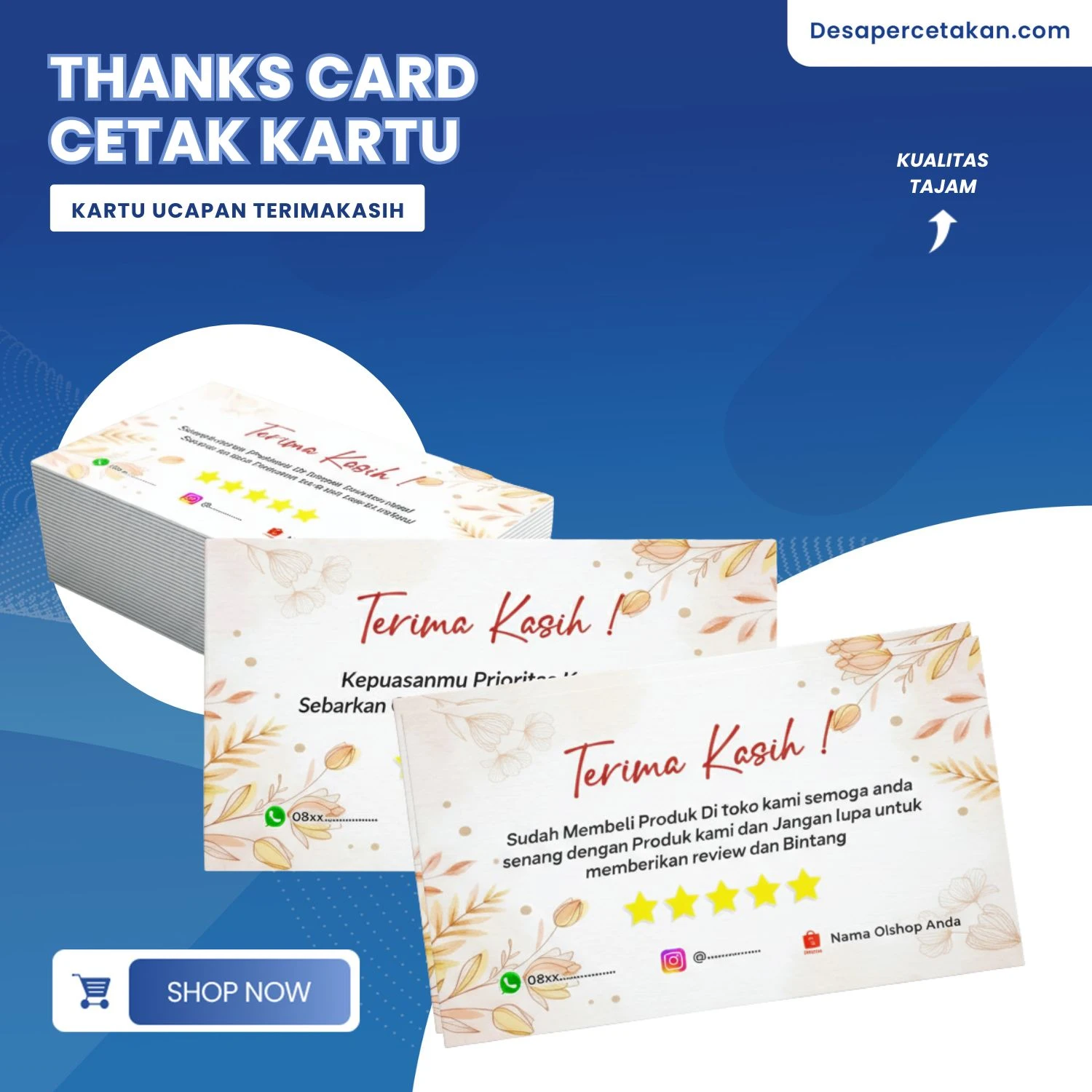Print Kartu Ucapan Thanks Card Bahan Standart Art Paper