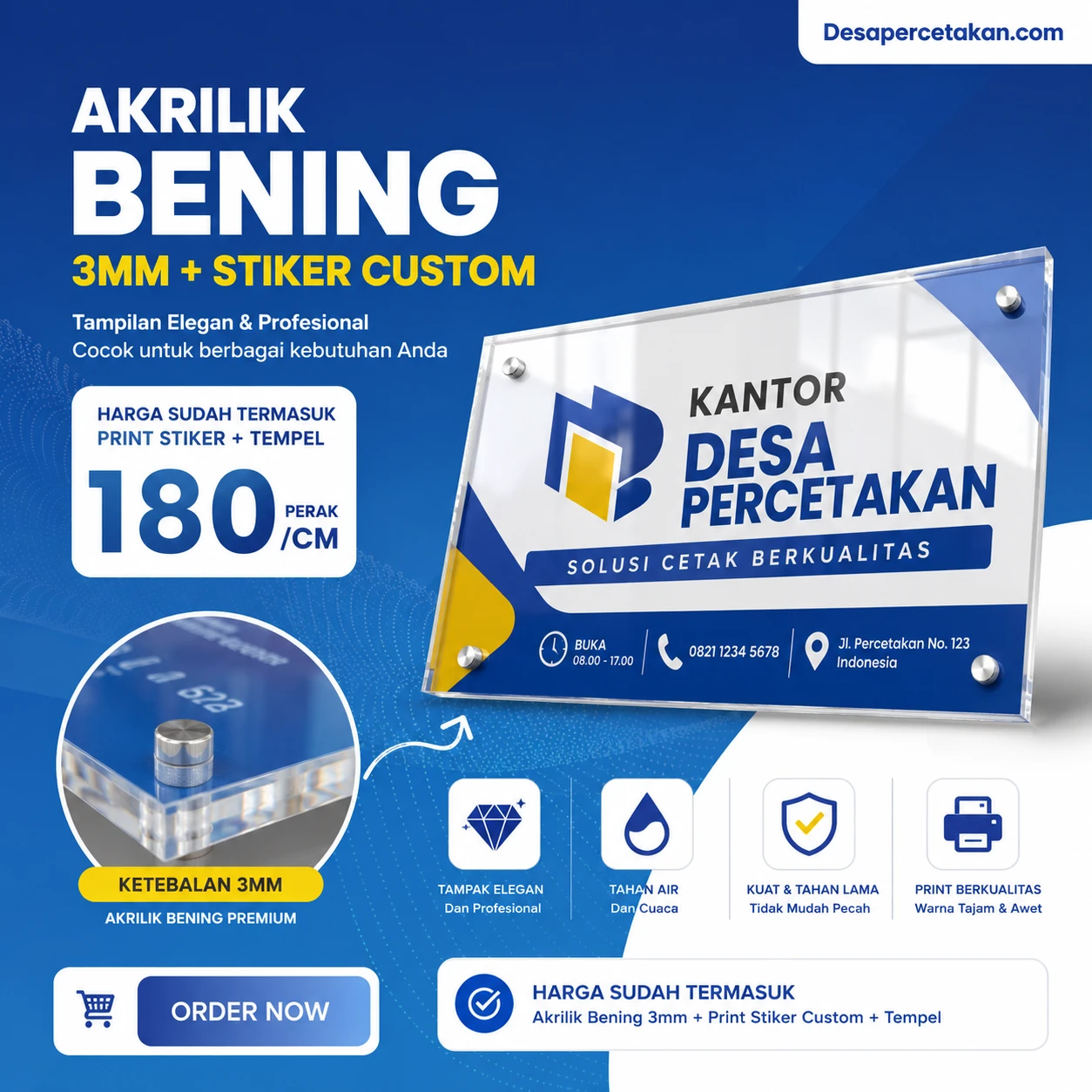 Akrilik Bening 3mm + Stiker Custom - Desa Percetakan