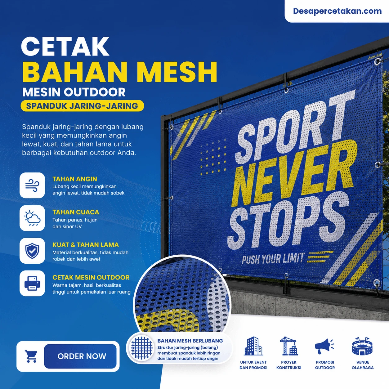Cetak Bahan Mesh - Mesin Outdoor - Spanduk Jaring-Jaring