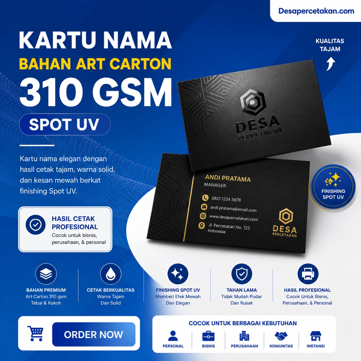 Kartu Nama Bahan Art Carton 310 Gsm Spot UV